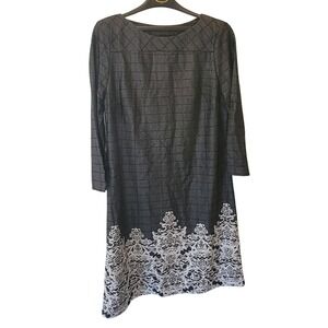 NWT ECI New York Dress Plaid Print Lace Hem Long Sleeve Career Casual L